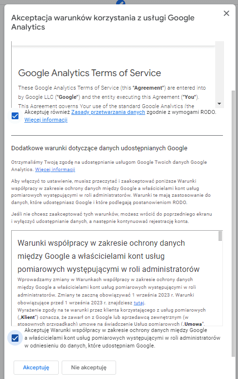 Regulamin Google Analytics